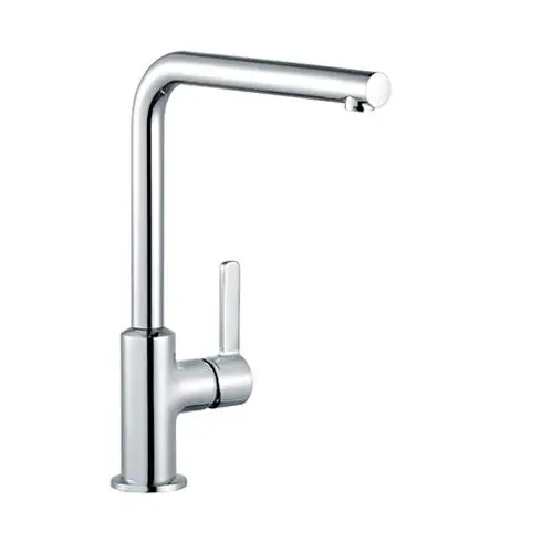 Chromfarbener Küchenarmatur von Kludi mit einem gebogenen Auslauf und einem seitlichen Hebel zur Steuerung des Wasserflusses.